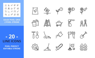 Fototapeta premium Line icons about gardening. Pixel perfect 64x64 and editable stroke