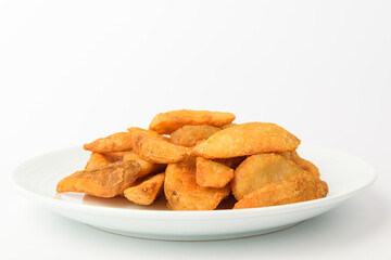 Potato wedges on a white background