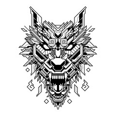 wolf head geometric illustration and tshirt design © KIXCKCORE