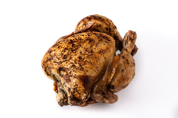 Homemade roasted chicken isolated on white background