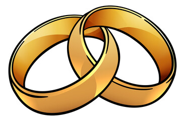 Gold wedding ring or bands intertwined cartoon illustration.