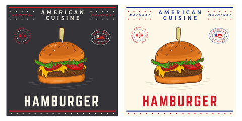 hamburger tasty american cuisine food illustration