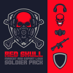 red skull soldier mascot and esport logo pack
