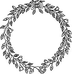 Spring wreath of olive branches with olives. The technique silhouette. The color is black.