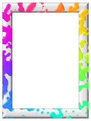 weißer Bilderrahmen mit bunten Farbspritzern