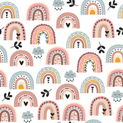 Baby seamless pattern with rainbows