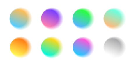 Set of watercolour brush samples of gradient circles with pastel color palette