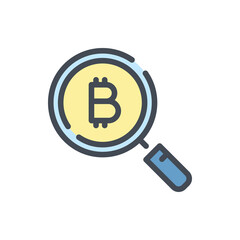 Obraz premium Bitcoin search color line icon. Looking for bitcoin vector outline colorful sign.