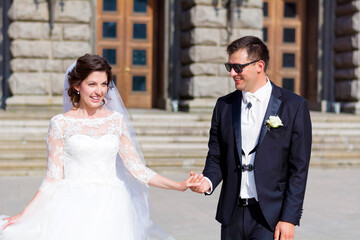 Bride and Husband Having Fun  in their Wedding Day 