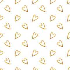 Abstract seamless pattern with hearts and polka dot gold. hand drawn style. 
Trendy background on white. Perfect for paper, textile, wrapping and decoration.