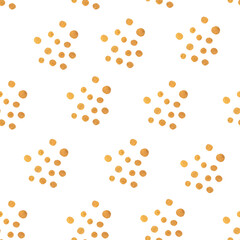 Abstract seamless pattern with polka dot gold. hand drawn style. 
Trendy background on white. Perfect for paper, textile, wrapping and decoration.