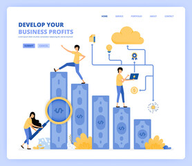 Obraz na płótnie Canvas people develop business by looking for more profit and using technology. planning and research on business. Can be use for landing page template ui ux web mobile app poster banner website flyer ads
