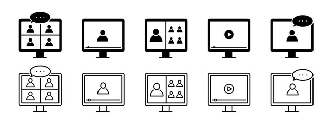 Online Training icon. Webinar, distant education, video lecture, video conference, online course. Vector illustration.