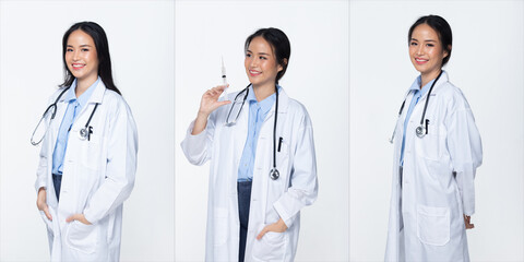 Profile Woman wear Doctor White uniform pants and shoes