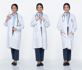 Profile Woman wear Doctor White uniform pants and shoes