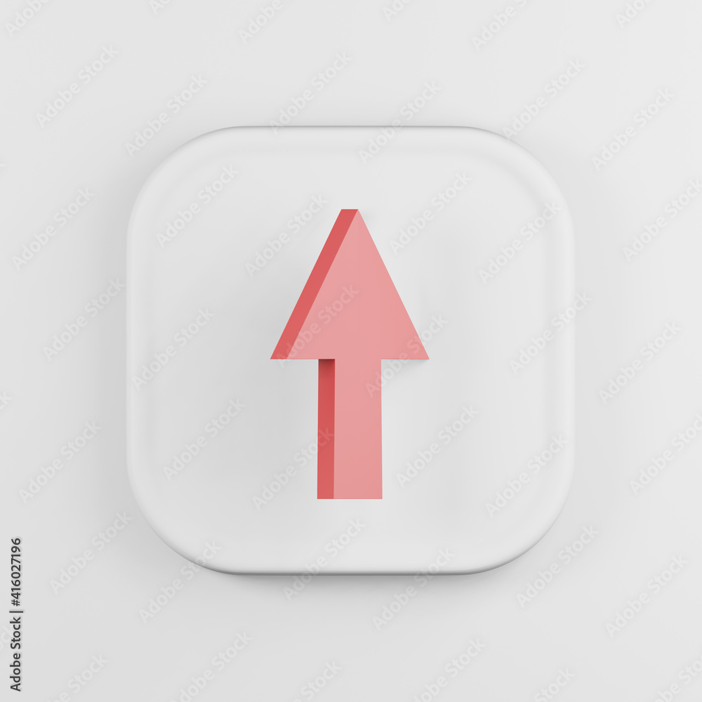 Poster up arrow icon cartoon style. 3d rendering white square key button, interface ui ux element.