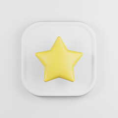 Yellow star icon cartoon style. 3d rendering white square button key, interface ui ux element.