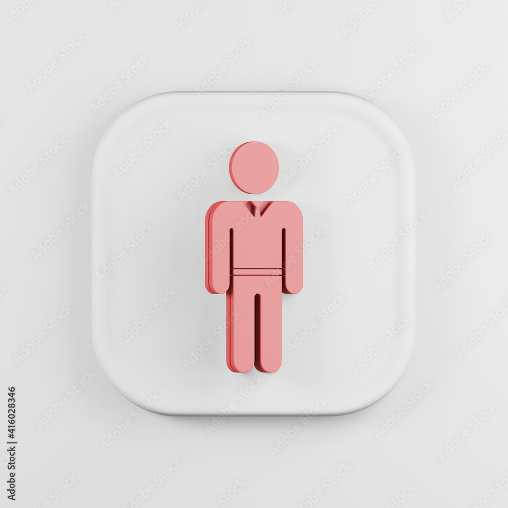 Poster icon red man in suit flat silhouette. 3d rendering white square button key, interface ui ux element.