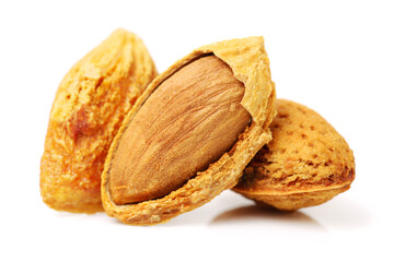 almonds nuts on white background 