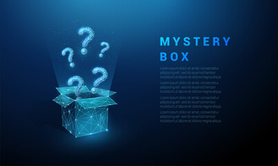 Abstract blue question mark flying from the open box.