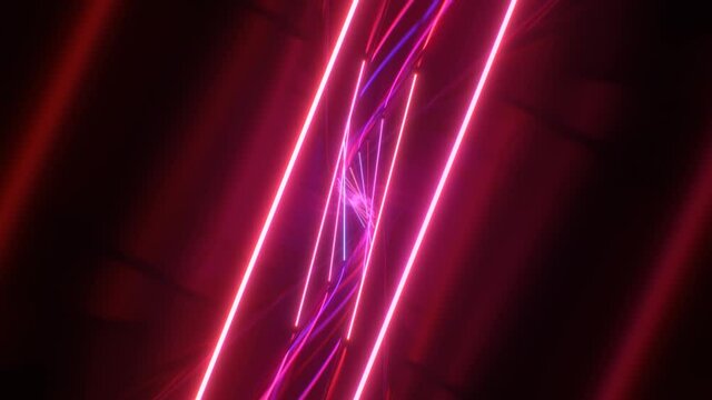 Flicker Neon Laser Beam Futuristic Fluorescent Glow Light Tunnel - 4K Seamless VJ Loop Motion Background Animation