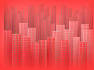 Fototapeta na wymiar Painted cityscape with high-rise buildings in red.