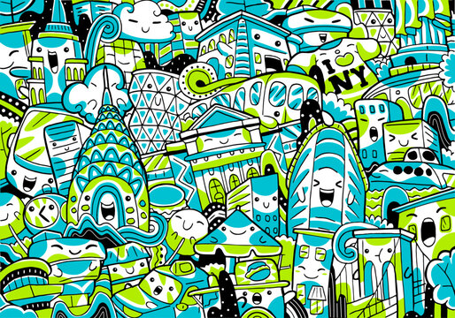 New York City Landmark Vector Illustration.