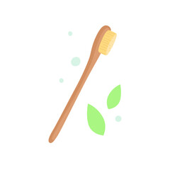 Wooden, bamboo toothbrush, isolated on white background, the concept of ecology, zero waste, natural hygiene products. Modern vector illustration, flat style.