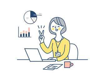 ピースサインをするリモートワーク中のビジネスウーマン