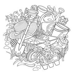 Gardening hand drawn raster doodles illustration
