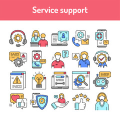 Service support line icons set. Isolated vector element.