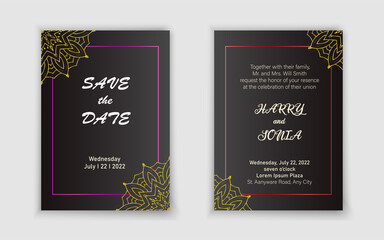 Luxury wedding invitation card with mandala frame. Beautiful card background set card template