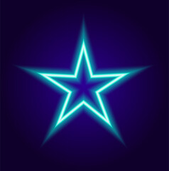 Colorful neon star, blue color set in vintage style on a dark background. blue outline of a five-pointed star element for your pattern design.