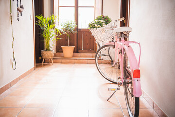 old vintage bicycle parked at home