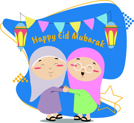 two Muslim girls shaking hands-on Eid al-Fitr