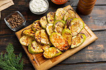 Grilled zucchini, dill, pepper, tomato and sauce