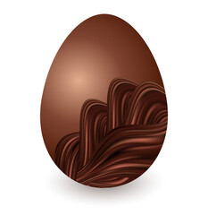 Chocolate Easter egg isolated on white background. Milk chocolate egg ornate with sirl ribbon decoration. Vector illustration