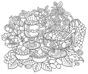 Sweets, berries, cherries hand drawn illustration