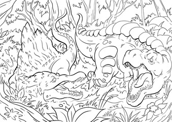 Coloring book for children with a dinosaur