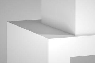 White shelf corners with soft shadows. Abstract minimal 3d