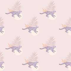 Seamless pattern with African wild animals and plants. Editable vector illustration.