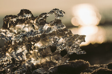 Ice sculptures on a seashore in winter time
