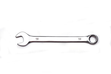 Combination wrench chrome vanadium isolated on white background