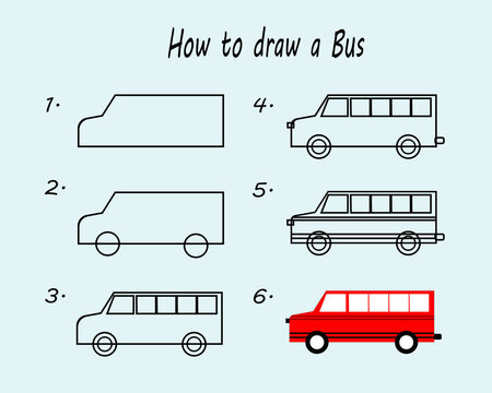 How to draw a bus. Good for drawing child kid illustration. vector illustration.