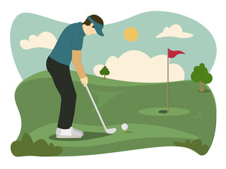 Golf course, country sports club or resort flat vector web banner.