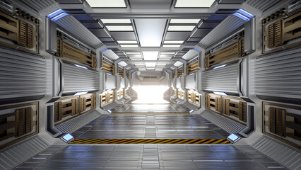Futuristic Architecture Sci-Fi Hallway and Corridor Interior, 3D Rendering © G3D Studio