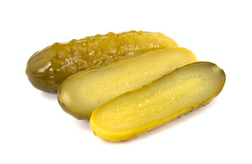 Marinated pickled cucumbers isolated on white background