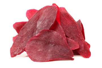 Dried purple sweet potatoes on white background