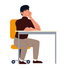 bored employee man working, procrastinating isolated design