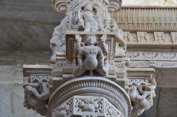 Detail of a pillar inside of Chaumukha Mandir